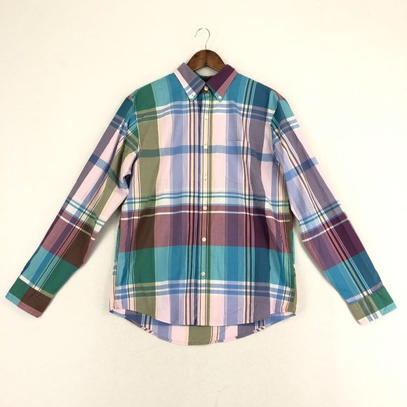 Lands' End Men's Size Medium Traditional Fit Blue Multi-Color Button Down Shirt - Picture 1 of 10